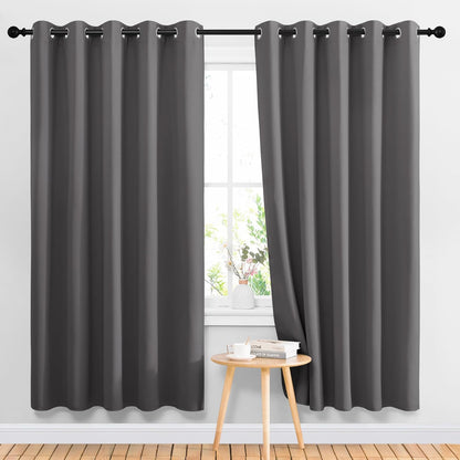 NICETOWN Halloween Pitch Black Solid Thermal Insulated Grommet Blackout Curtains/Drapes for Bedroom Window (2 Panels, 42 inches Wide by 63 inches Long, Black) - Colors E