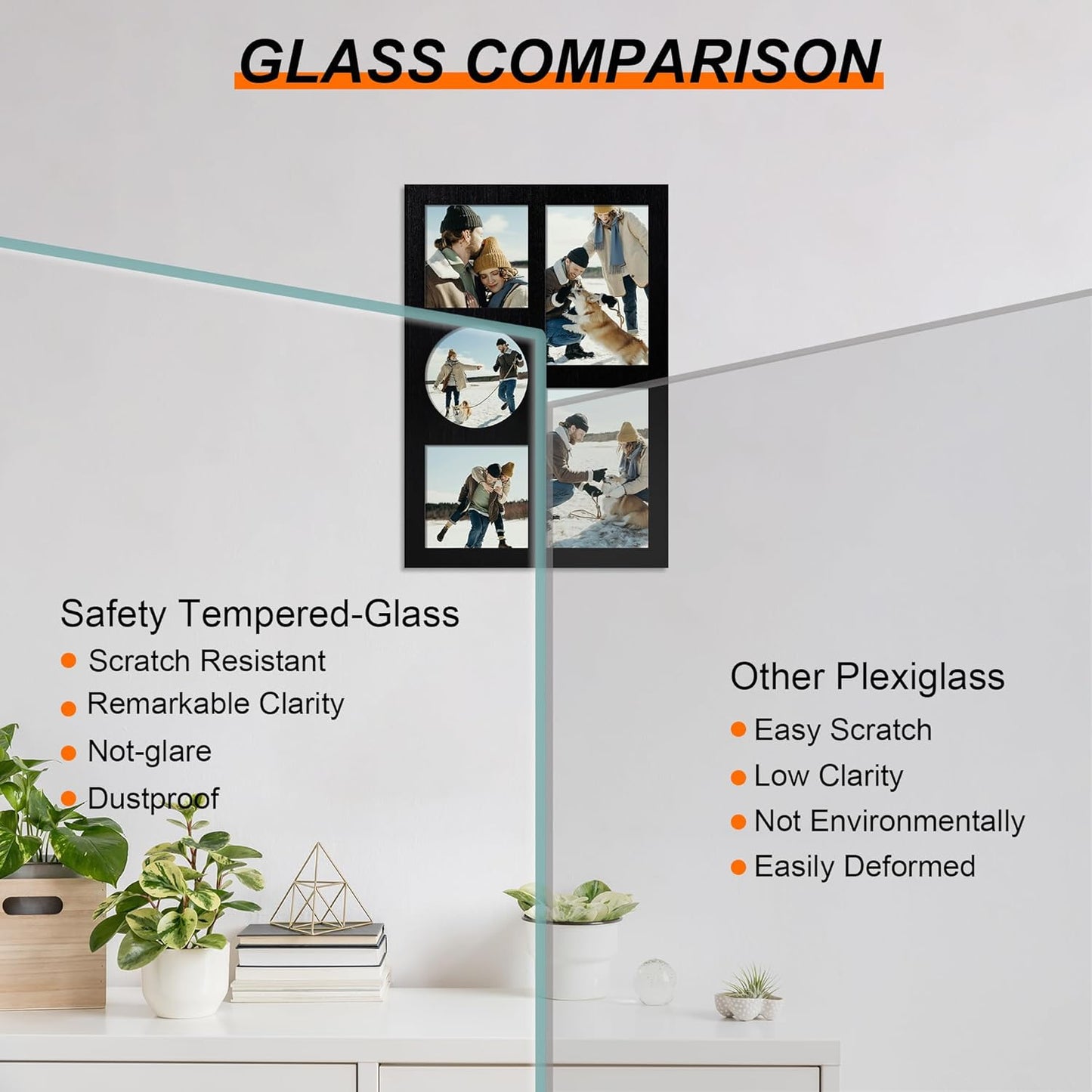 YESKAY 4x6 Picture Frame Collage for Wall Decor, Multiple Photo Collage Frames with Tempered Glass, 7-Opening for 4 x 6 Picture Frames, Rustic Brown, 1 Pack