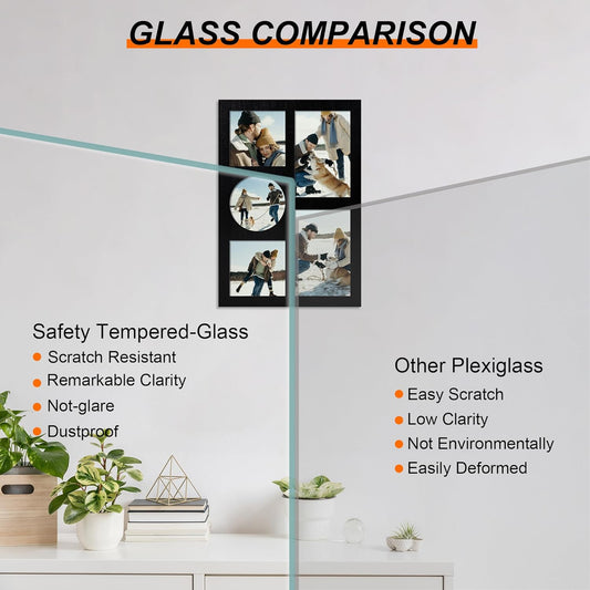 YESKAY 4x6 Picture Frame Collage for Wall Decor, Multiple Photo Collage Frames with Tempered Glass, 7-Opening for 4 x 6 Picture Frames, Rustic Brown, 1 Pack
