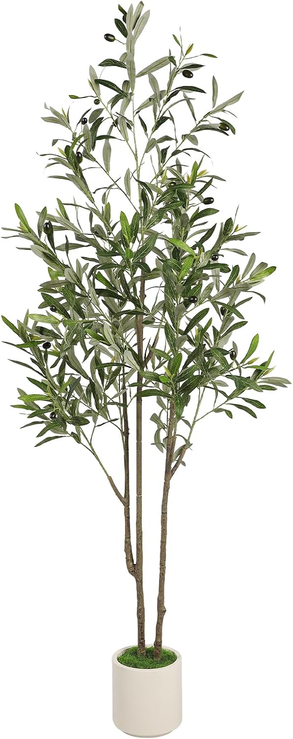 Alupssuc 5ft Olive Trees Artificial Indoor & Outdoor, Faux Olive Tree with Lively Artificial Trunk and Lifelike Fruits, Fake Potted Tree for Modern Home Office Living Room Decor
