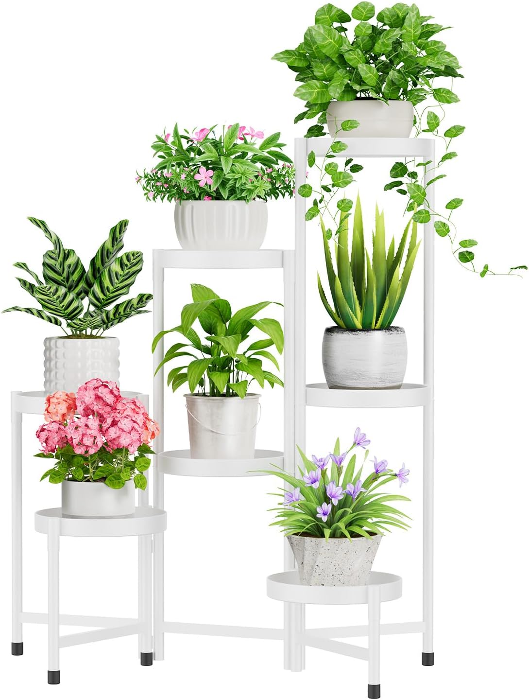 iDavosic.ly Plant Stand Indoor Outdoor, 5 Tier Corner Metal Flower Display Holder Shelf, Folding Tall Orchid Rack for Patio Balcony Porch Garden Living Room House, Black