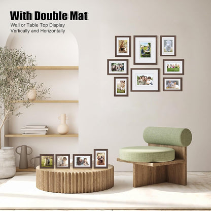Egofine Picture Frame Set 12 Pack, Picture Frames Collage Wall Decor with Two 11x14, Two 8x10, Four 5x7, Four 4x6 for Wall and Tabletop, Made of Solid Wood, Covered by Plexiglass, Natural Wood