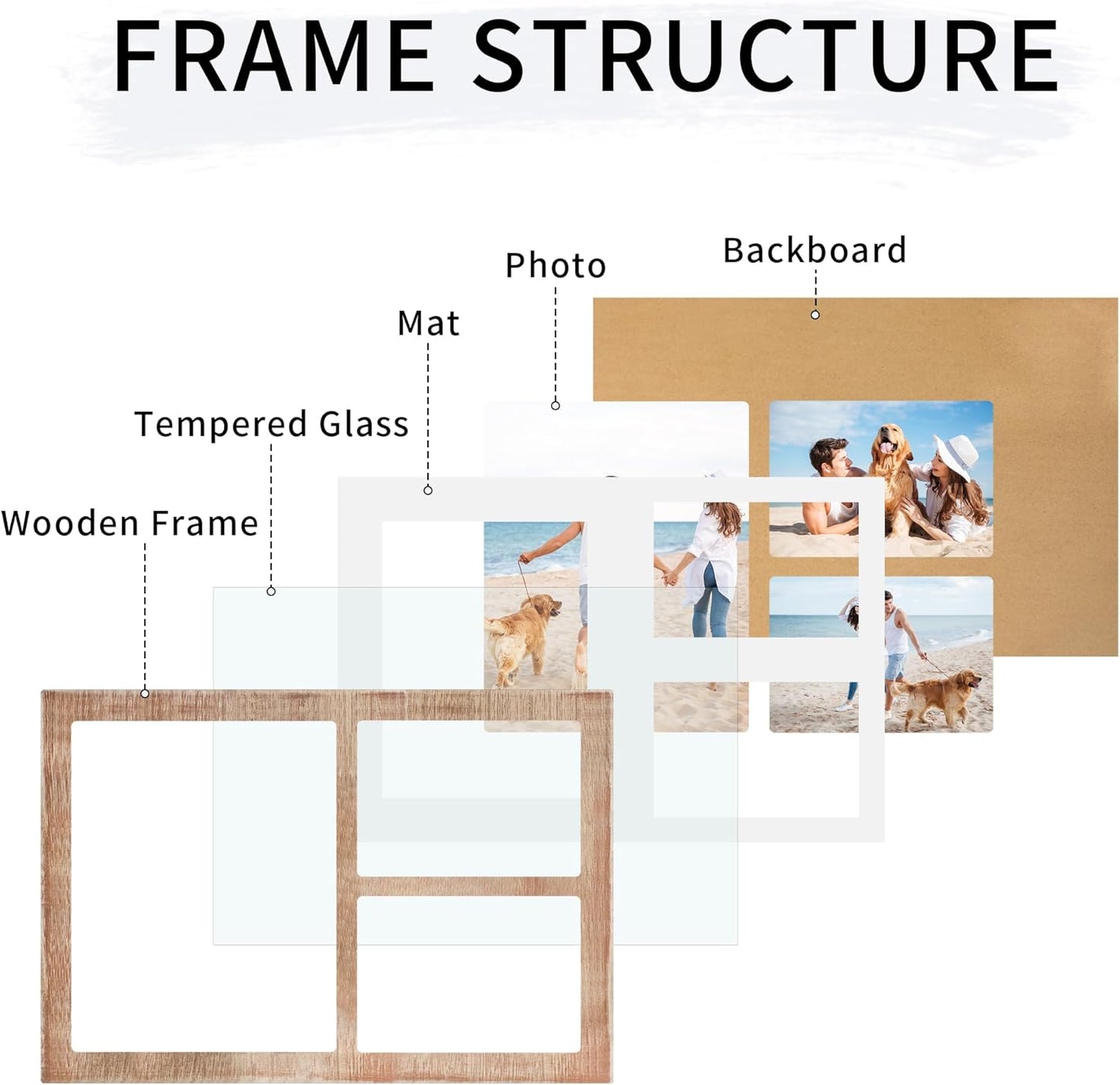 YESKAY 4x6 Picture Frame Collage for Wall Decor, Multiple Photo Collage Frames with Tempered Glass, 7-Opening for 4 x 6 Picture Frames, Rustic Brown, 1 Pack