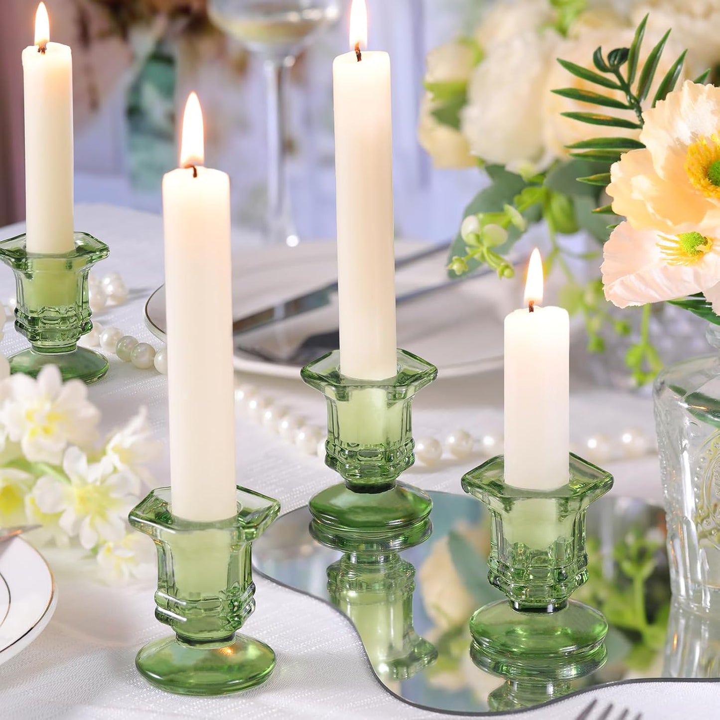 Lanttu Candlestick Holders Bulk, 12 Pcs Glass Candle Holders Set Clear, Crystal Taper Candle Holder for Wedding, Table Centerpiece, Home Decoration