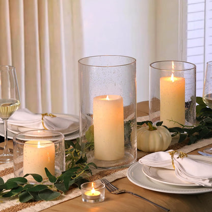 NITIME Hurricane Candle Holder Set of 3 Clear Candle Holders for Pillar Candles, Seeded Bubbles Glass Candle Holder for table centerpiece, Glass Cylinder Vases for Home, Patio and Wedding 8"4.7"3.5"H