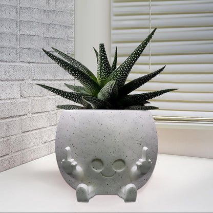 Smiling Plant Pot with Middle Fingers Up, Face Planter Pot Resin Flower Planters for Indoor Outdoor Plants Succulent Pots for String of Pearls Plant Live Gift Ideas for Mother (White)