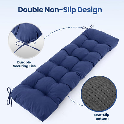 IASEAHK Outdoor Bench Cushion 48x18x5 Inch, Waterproof & Fade-Resistant Patio Furniture Cushions, Tufted Memory Foam Indoor/Outdoor Cushions for Couch Swing with Non-Slip Backing & Straps, Dark Grey