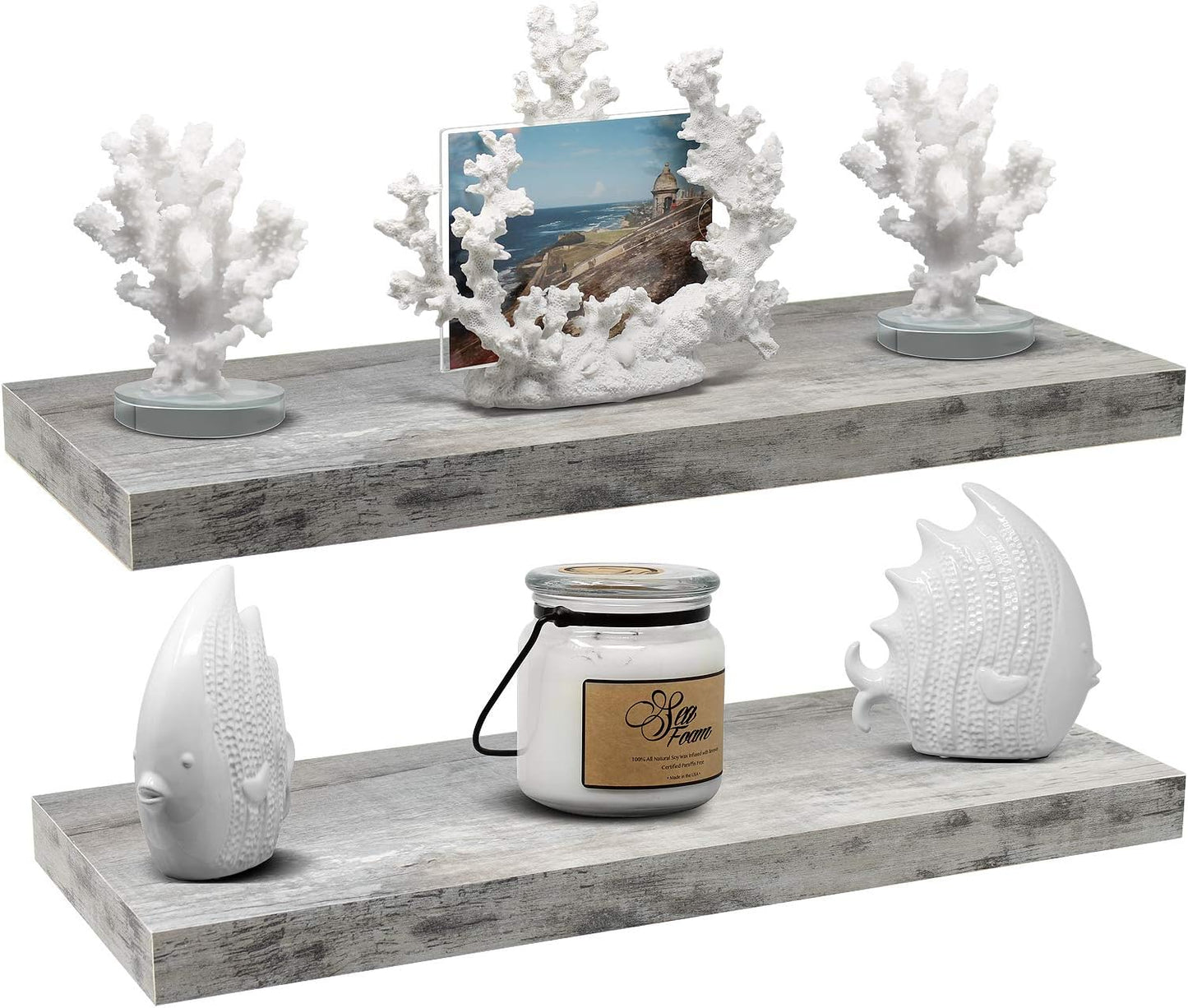 Sorbus Floating Shelves for Wall - 24" Bathroom Shelves, Wall Decor for Bedroom, Kitchen, Living Room, Home Decor & Book Storage - Mounted Floating Shelf with Invisible Brackets (White, 2 Pack)