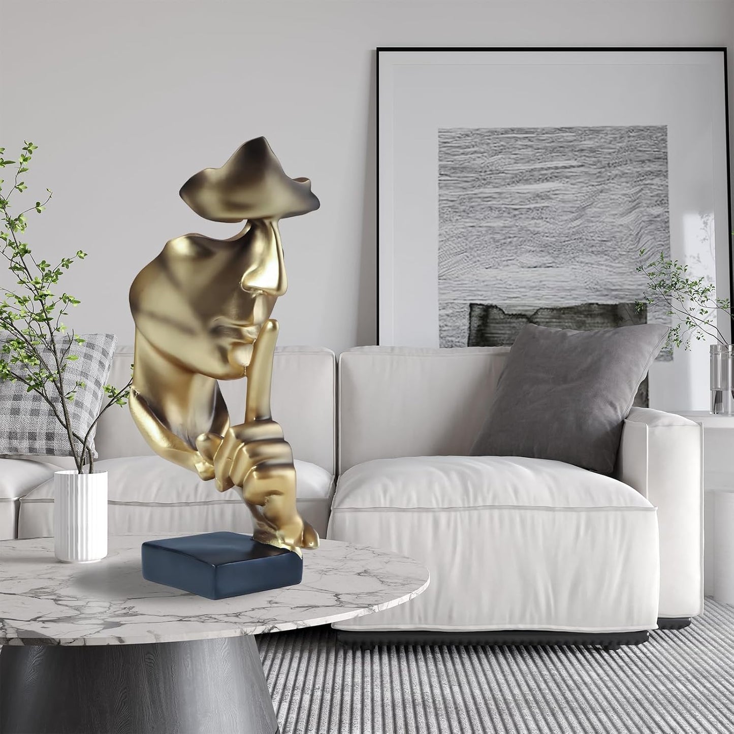 aboxoo Thinker Statue, Silence is Gold Abstract Art Figurine,Modern Home Resin Sculptures Decorative Objects,Table Top Decor for Livingroom Home Decor,Office Study Sculpture,Shh mask Statue(Gold)
