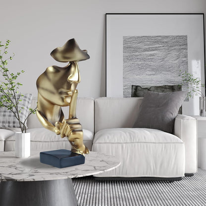 aboxoo Thinker Statue, Silence is Gold Abstract Art Figurine,Modern Home Resin Sculptures Decorative Objects,Table Top Decor for Livingroom Home Decor,Office Study Sculpture,Shh mask Statue(Gold)