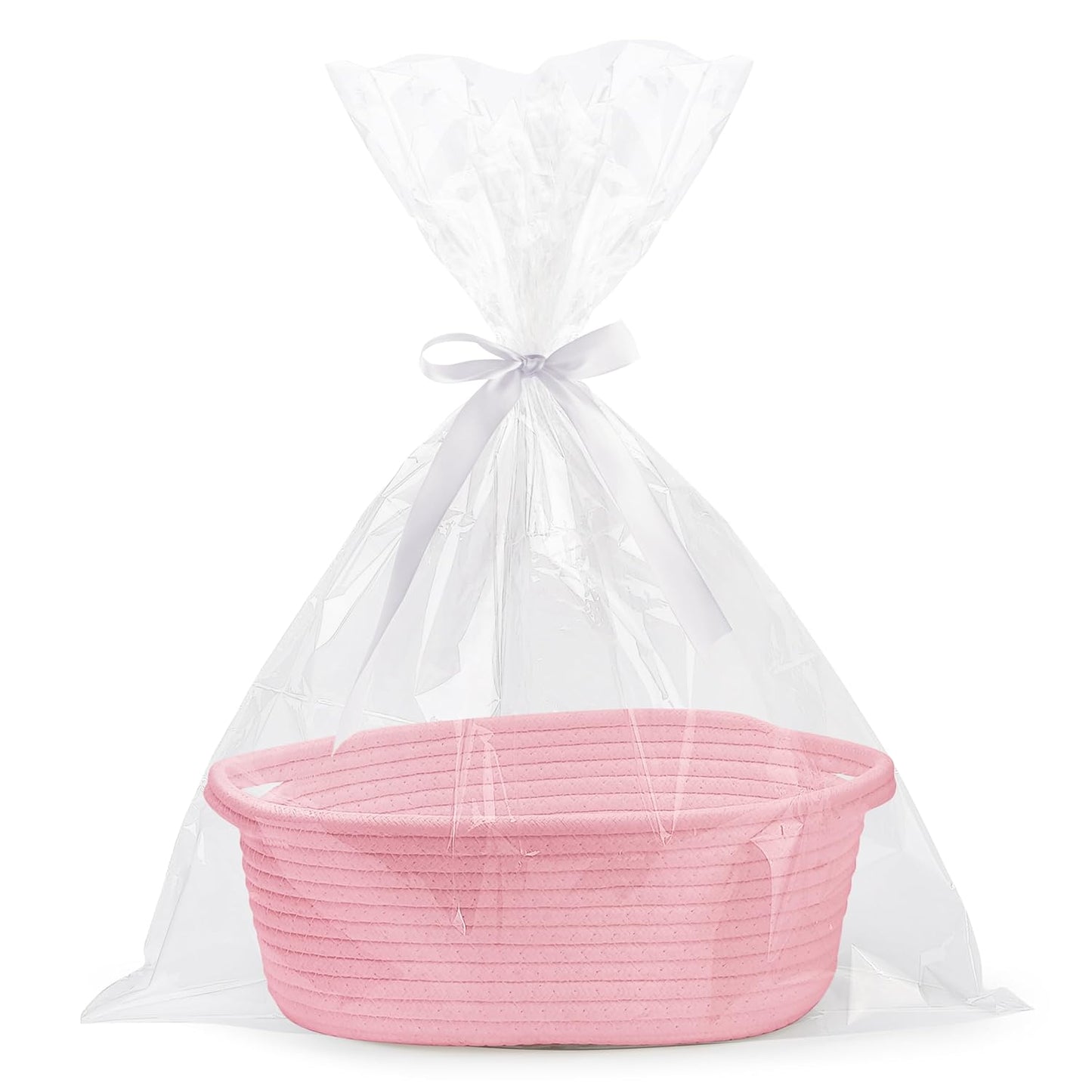Pro Goleem Small Woven Basket with Gift Bags and Ribbons Durable Baskets for Mothers Day Gifts Empty Small Rope Basket for Storage 12"X 8" X 5" Baby Toy Baskets with Handles, White