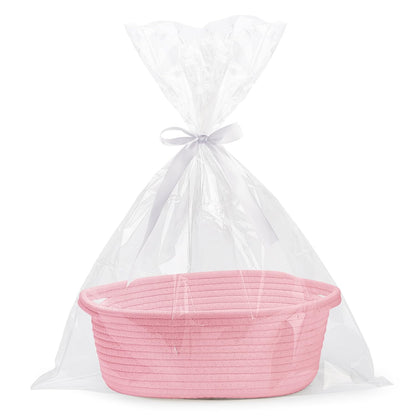 Pro Goleem Small Woven Basket with Gift Bags and Ribbons Durable Baskets for Mothers Day Gifts Empty Small Rope Basket for Storage 12"X 8" X 5" Baby Toy Baskets with Handles, White