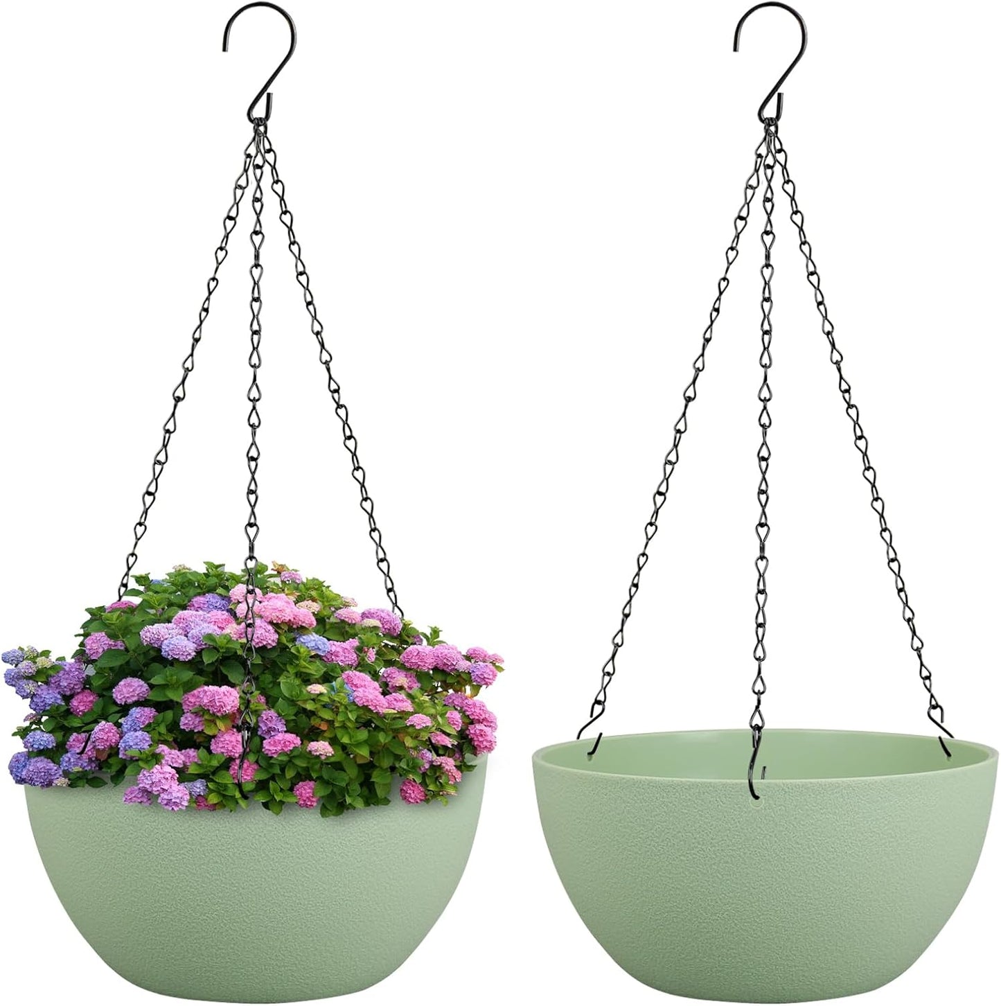 Meowell 10 inch Hanging Planters for Indoor Outdoor Plants, 2 Pack Hanging Flower Pots with Drainage Holes and Chain for Garden Porch, Plastic Hanging Baskets for House Plants, Speckled Grey