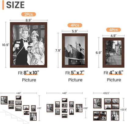 upsimples 10 Pack Picture Frames Collage Wall Decor for Mounting or Tabletop Display, Photo Gallery Frame Set for Family, Multi Sizes Including 8x10, 5x7, 4x6, Black
