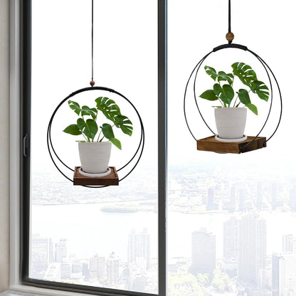 Hanging Planter for Indoor Plants, Black Plant Hanger Indoor with Sturdy Wood Base, Modern Boho Macrame Plant Hanger for 3-5.5 Inch Pot, Hanging Wall Ceiling Window Home Decor (Pots Not Included)