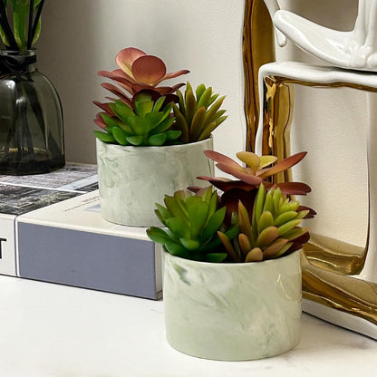 Artificial Plants Succulent Flowers in Ceramic Planter 2 Pack Small Fake Plants Potted for Home Office Desk Decor Farmhouse Living Room Bedroom Shelves Decoration