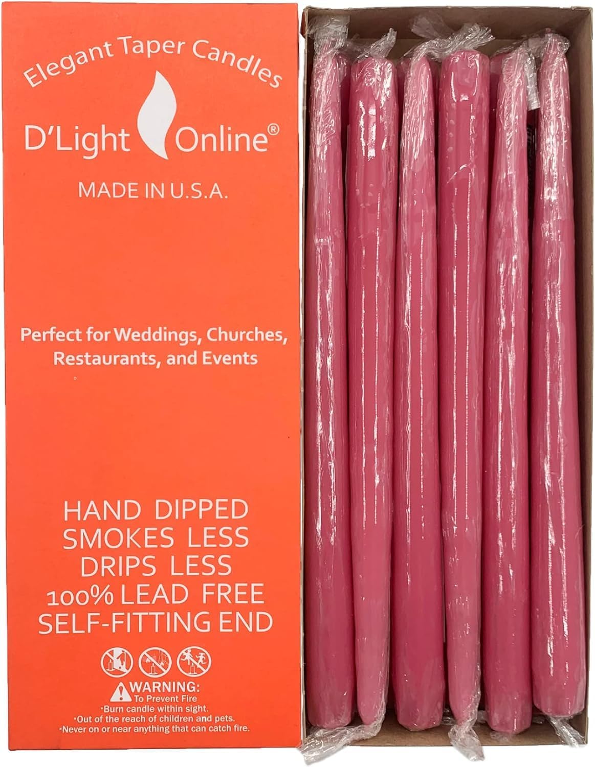 D'light Online White Taper Candles, 10 Inch Premium Quality Candles Hand-Dipped Tapered Candles, Dripless, Smokeless and Unwrapped Bulk Pack for Events - Set of 12 (10 Inch, White)