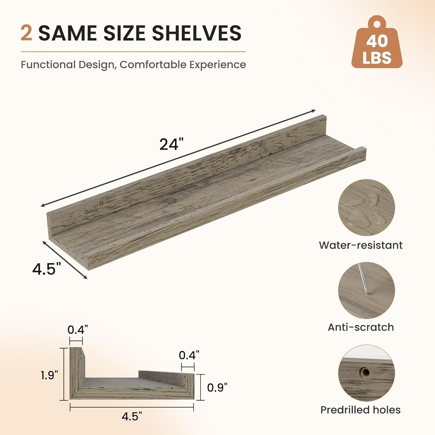 Dreamland Picture Ledge Shelf for Wall, Floating Shelves Set of 2, 48 Inch Long Floating Shelves with Lip for Living Room, Bedroom, Bathroom, Kitchen, White