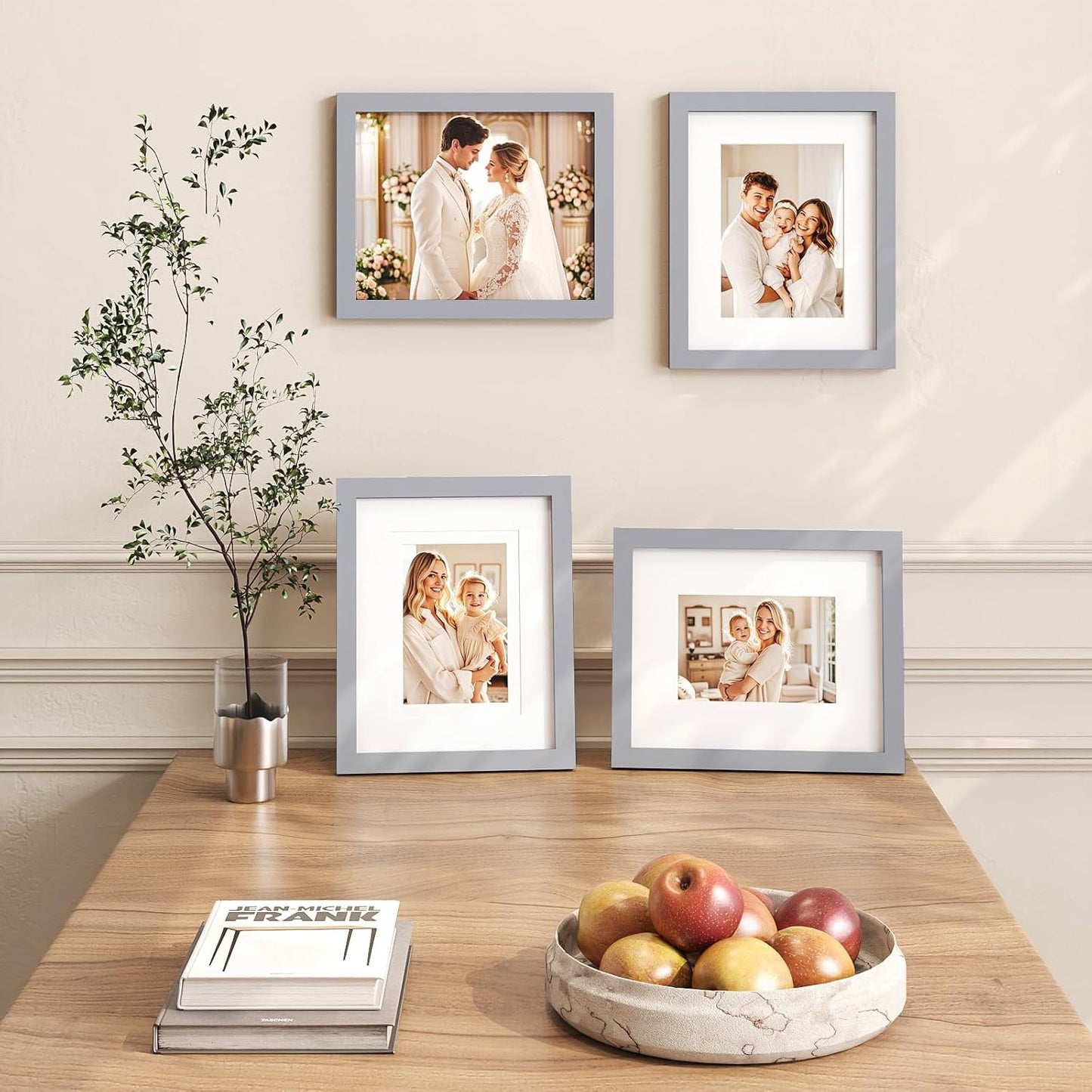 Egofine 12x16 Picture Frame Black, Covered by Plexiglass Made of Solid Wood, Display Pictures 9x12 and 11x14 with Mat or 12x16 Without Mat, for Wall Mounting Photo Frame - Colors A