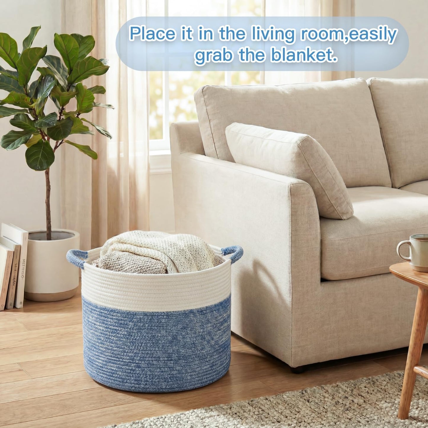 Artfeel 70L Large Cotton Rope Basket, Decorative Woven Blanket Storage for Living Room, Boho Toy Storage & Toy Box for Kids, Versatile Laundry Basket & Nursery Hamper for Blankets(Brown)