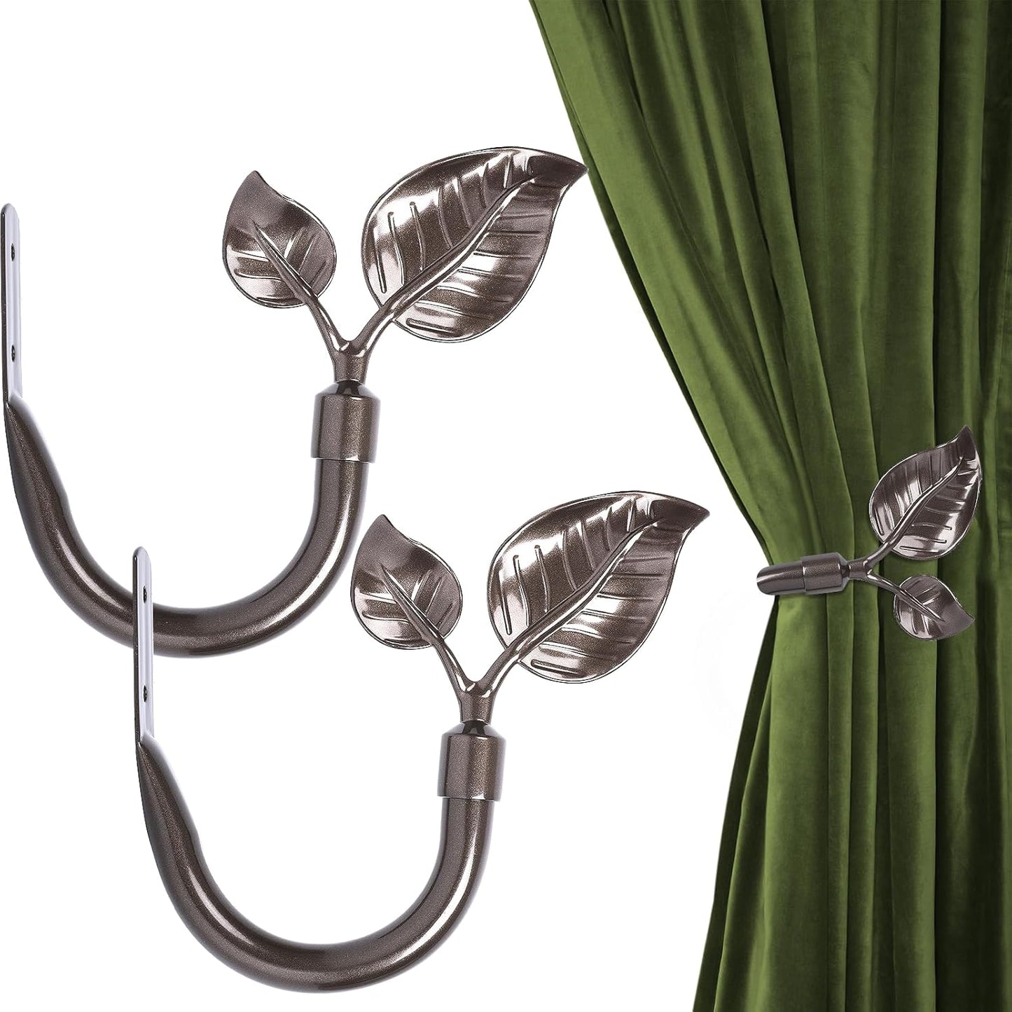 HIKMLK Leaf Shaped Curtain Tieback Holdbacks 2pcs, Handmade Metal Curtain Side Holders for Wall, Curtain Hook Pull Backs for Drapes Window Decoration