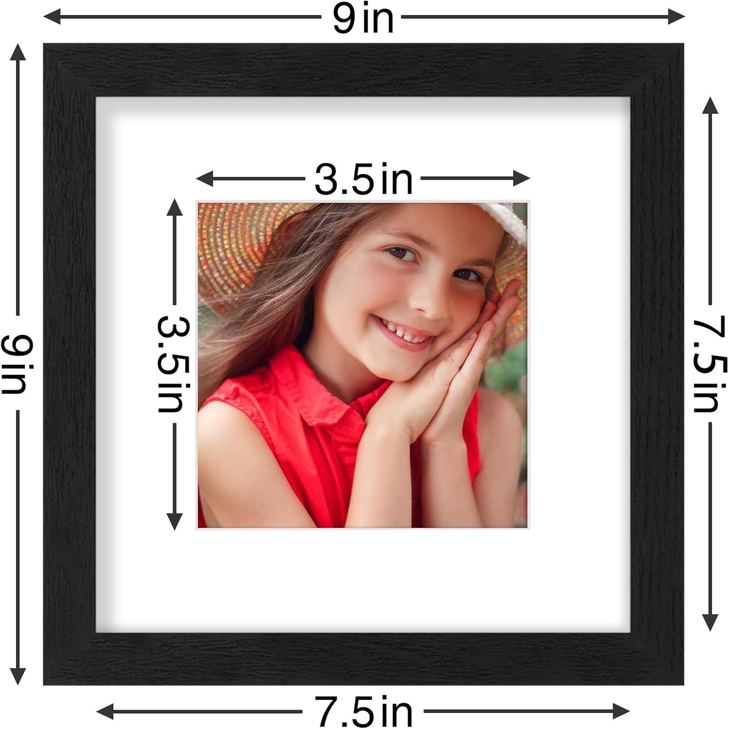 Vittanly 8x10 Picture Frames Set of 9, Shatter Resistant Plexiglass, Display 5x7 Pictures with Mat or 8x10 without Mat, Photo Frames for Wall or Tabletop, Engineered Wood, Black - Colors A