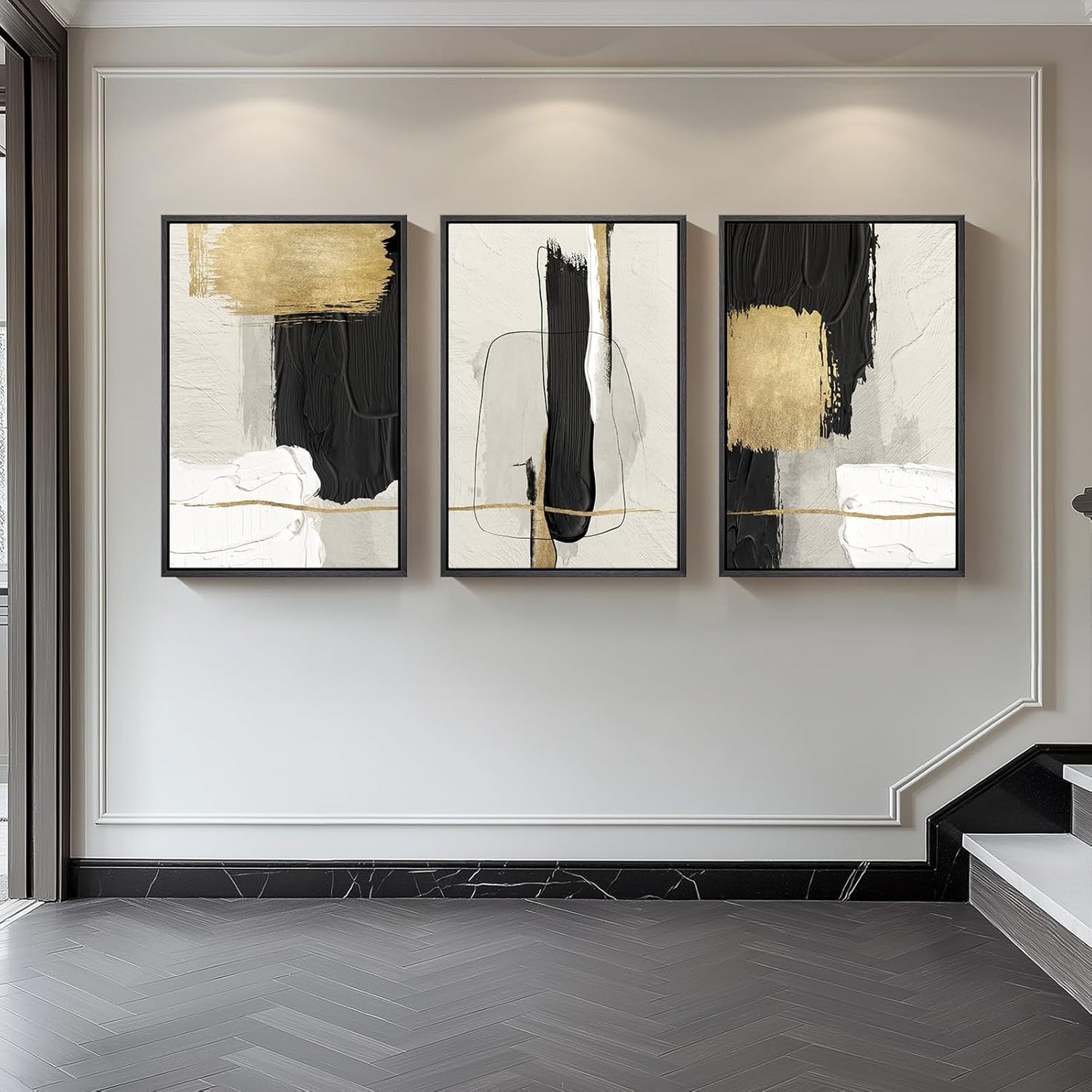 Large Framed Black and White Abstract Wall Art for Living Room, 3 Piece Big Modern Canvas Prints Paintings Artwork for Walls, Minimalist Abstract Art Pictures for Hallway, Office Wall Decor 24x36 In
