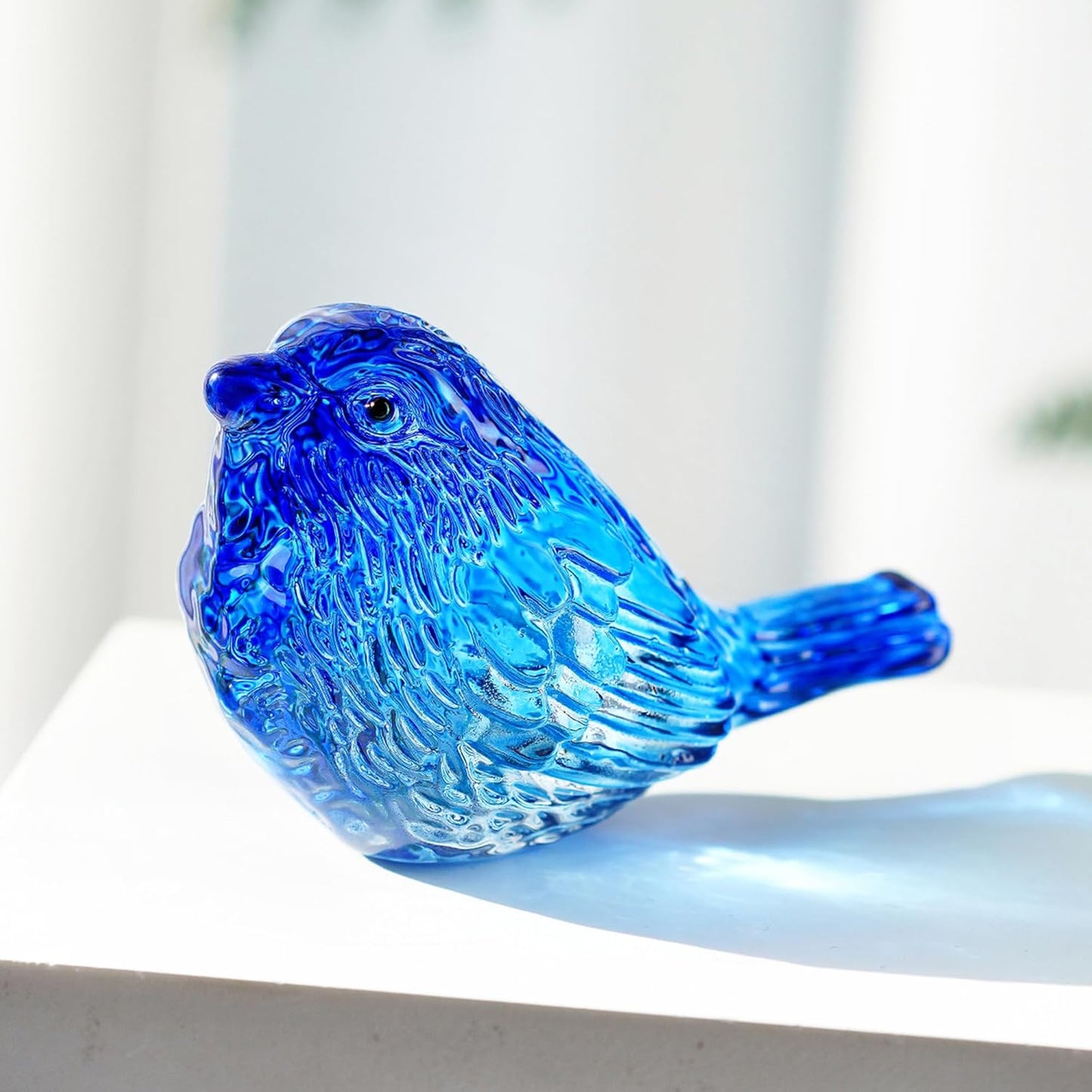 H&D HYALINE & DORA Blue Glass Bird Figurines Bird Gifts for Bird Lovers Women Crystal Glass Animal Figurine Collectible for Home Shelf Decor
