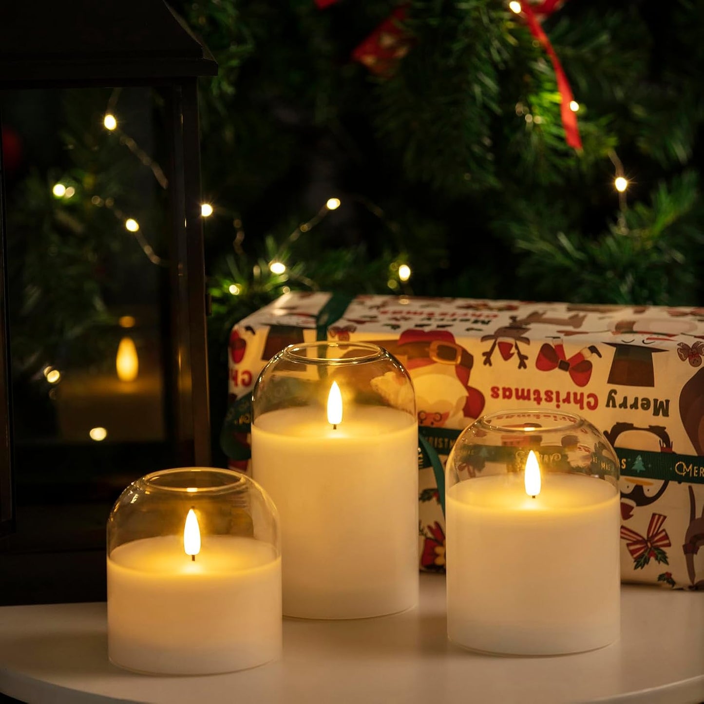 volnyus Gold Glass Flameless Candles with Remote Battery Operated Flickering LED Pillar Candles Real Wax 3D Wick Φ 4" H 4" 5" 6"