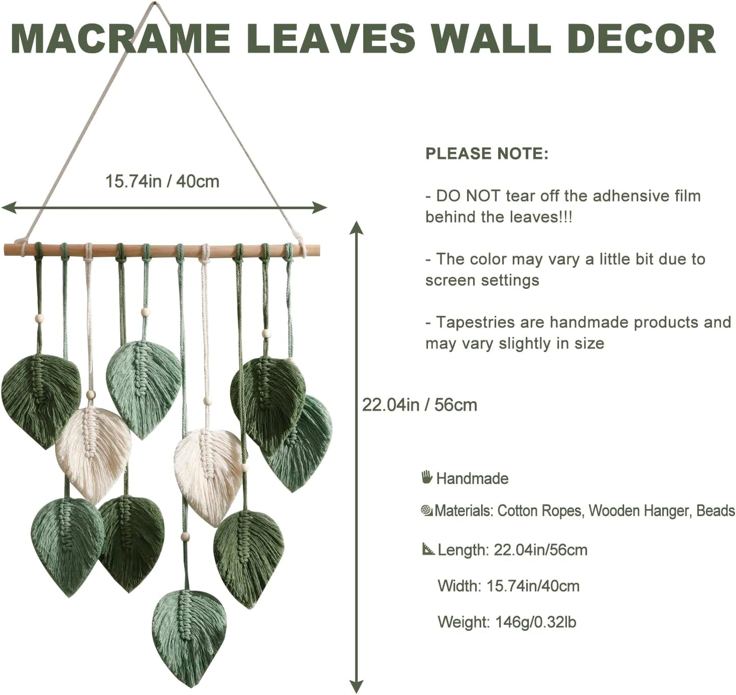 Artilady Macrame Wall Hanging -Handmade Sage Green Leaf Wall Tapestry,Boho Decorations for Bedroom Living Room Bathroom,Earthy Room Decor,Wedding Birthday for Women Girls