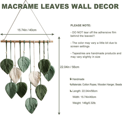 Artilady Macrame Wall Hanging -Handmade Sage Green Leaf Wall Tapestry,Boho Decorations for Bedroom Living Room Bathroom,Earthy Room Decor,Wedding Birthday for Women Girls