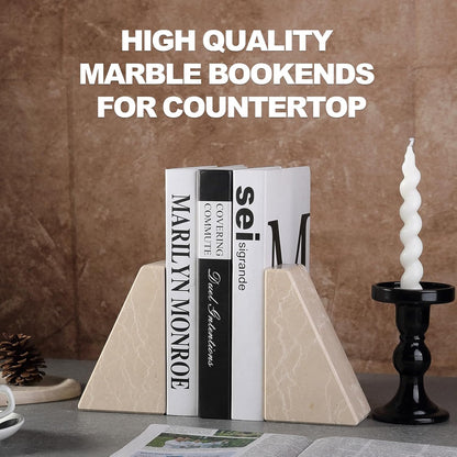 Karibiber Travertine Bookends for Heavy Books, Marble Decorative Bookends for Shelves, Heavy-Duty Stone Book Ends for Hardback Book & Cookbooks, Unique Book Stopper & Holder, Travertino Italy