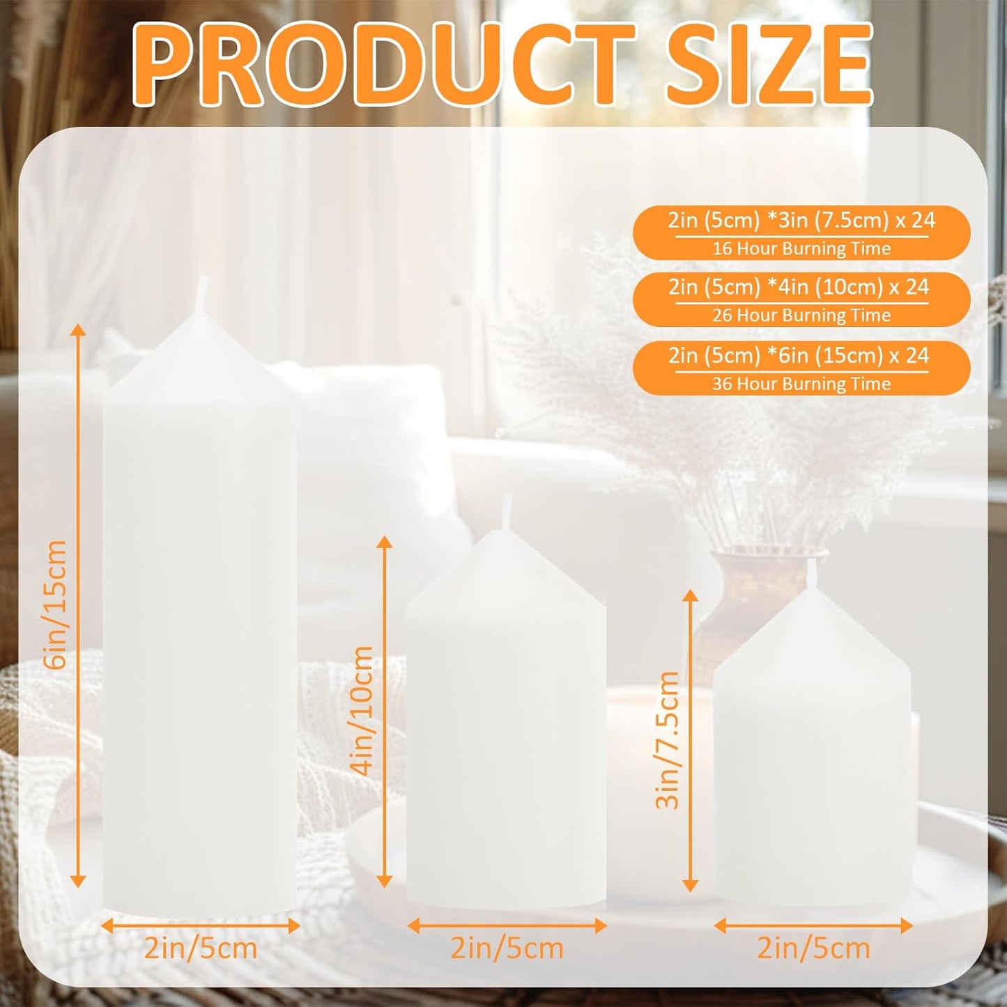 18 Pcs White Pillar Candles Bulk Set，Hurricane Candles，3 Different Lengths 2 x 3/4/6 Inch (6 Each)，Dripless Unscented Smokeless，Gives You a Better Atmosphere When Organizing an Event Party.