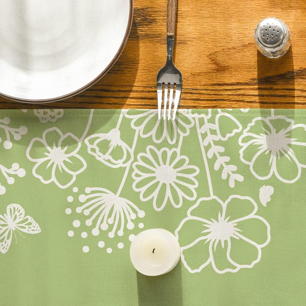 Artoid Mode Pink Bloom Flowers Butterfly Spring Table Runner, Seasonal Holiday Kitchen Dining Table Decoration for Home Party Indoor 13x72 Inch