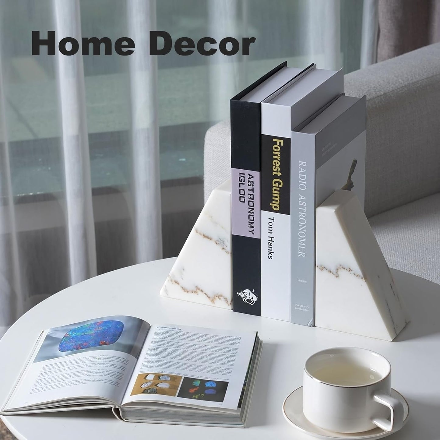 Karibiber Travertine Bookends for Heavy Books, Marble Decorative Bookends for Shelves, Heavy-Duty Stone Book Ends for Hardback Book & Cookbooks, Unique Book Stopper & Holder, Travertino Italy