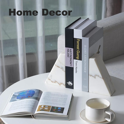 Karibiber Travertine Bookends for Heavy Books, Marble Decorative Bookends for Shelves, Heavy-Duty Stone Book Ends for Hardback Book & Cookbooks, Unique Book Stopper & Holder, Travertino Italy