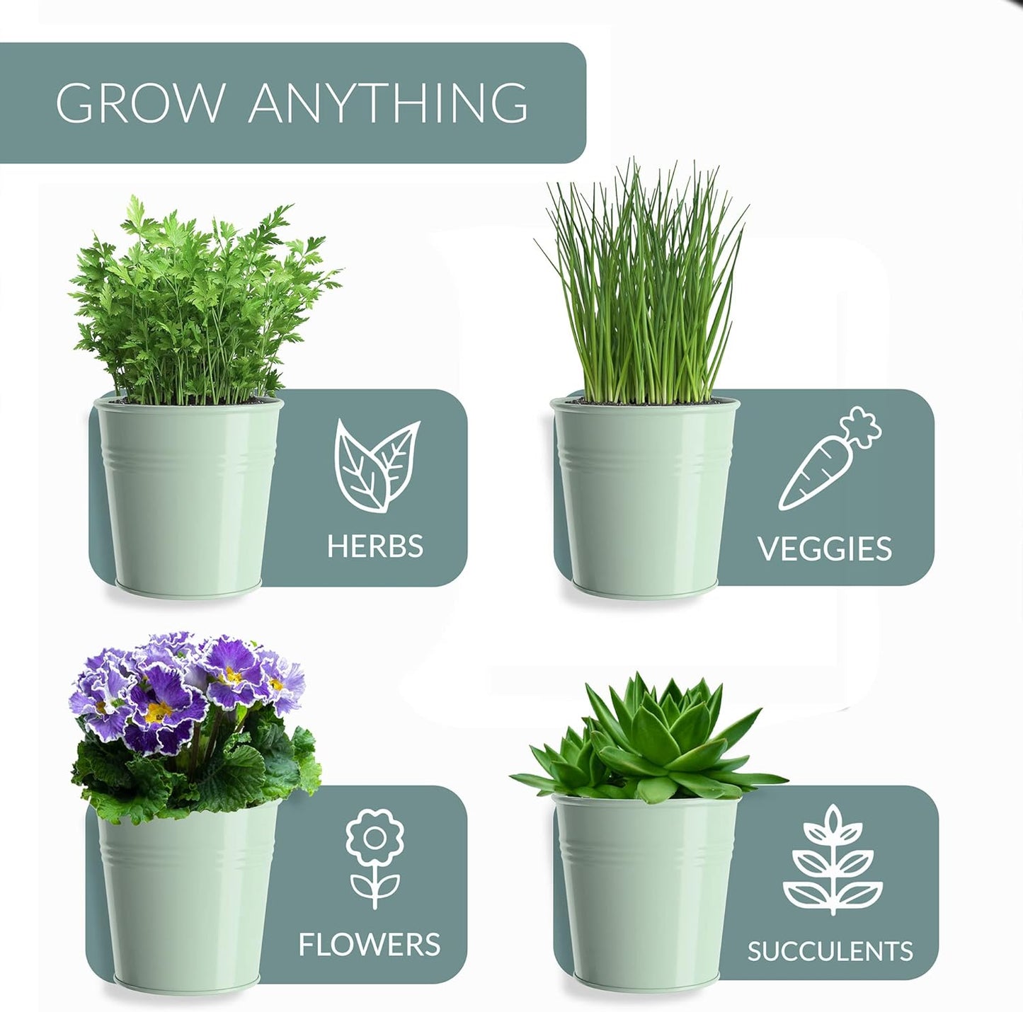 Barnyard Designs Indoor Herb Garden Planter Set with Tray, Metal Windowsill Plant Pots with Drainage for Outdoor or Indoor Plants, Set/3 (White)