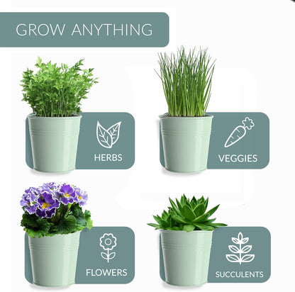 Barnyard Designs Indoor Herb Garden Planter Set with Tray, Metal Windowsill Plant Pots with Drainage for Outdoor or Indoor Plants, Set/3 (White)