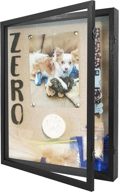 GraduatePro Shadow Box Frame 11x14 Display Case with Linen Back, Real Glass Window Door with Hinge, Picture Frame Wedding Bouquet Memorabilia Medals Photos Memory Box for Keepsakes, Carbonized Black