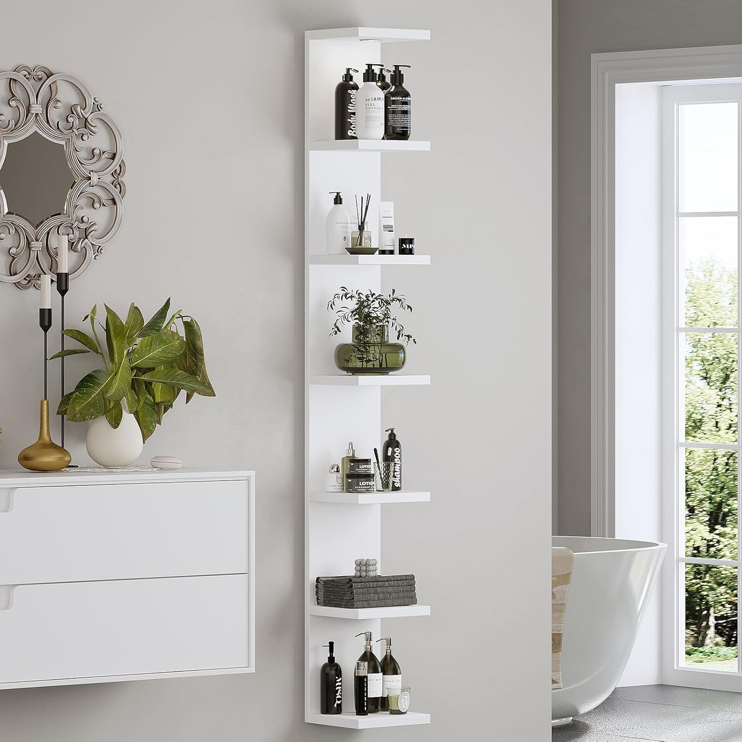 LitaEther Versatile 7 Tier Wall Shelf Unit,White Lack Wall Shelf,Display Floating Shelf with LED Remote Control Light