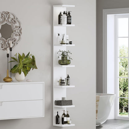 LitaEther Versatile 7 Tier Wall Shelf Unit,White Lack Wall Shelf,Display Floating Shelf with LED Remote Control Light