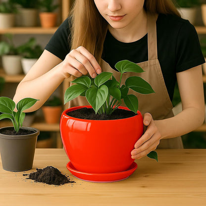 Deep Dream 6 Inch Plant Pots- Ceramic Planter Pot with Drainage Hole and Saucer, Round Flower Pot for Indoor Outdoor Succulent, Snake Plants and Cactus, Blue