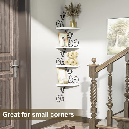 Alsonerbay Corner Shelf Wall Mount, 4 Tier Floating Shelves for Wall, Easy-to-Assemble Wall Shelves Rustic Wood Decor for Bedroom Living Room Bathroom Kitchen Office, Walnut Finish