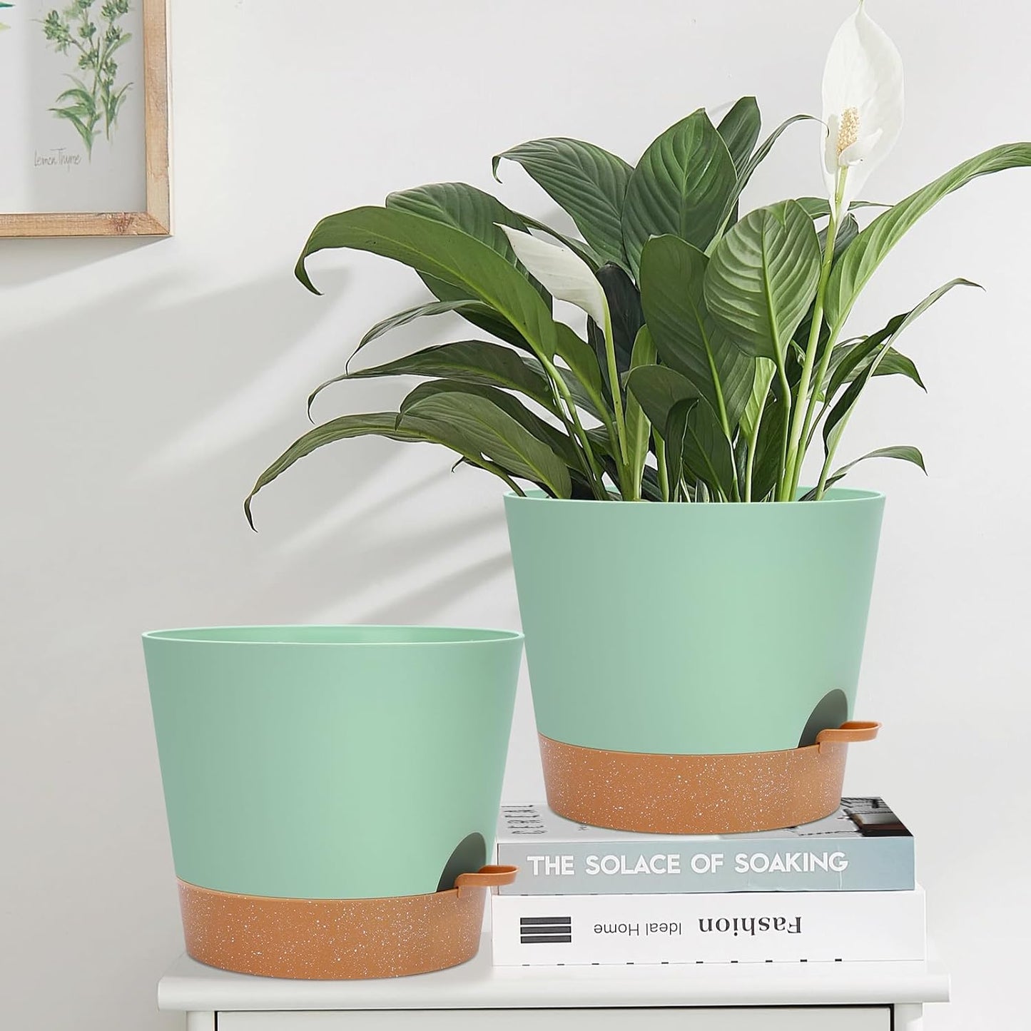 YNNICO Indoor Self Watering Planters with Drainage Holes and Saucers, 8, 7, 6.5, 6, 5.5, 5 Inches, Black, 6 Pots