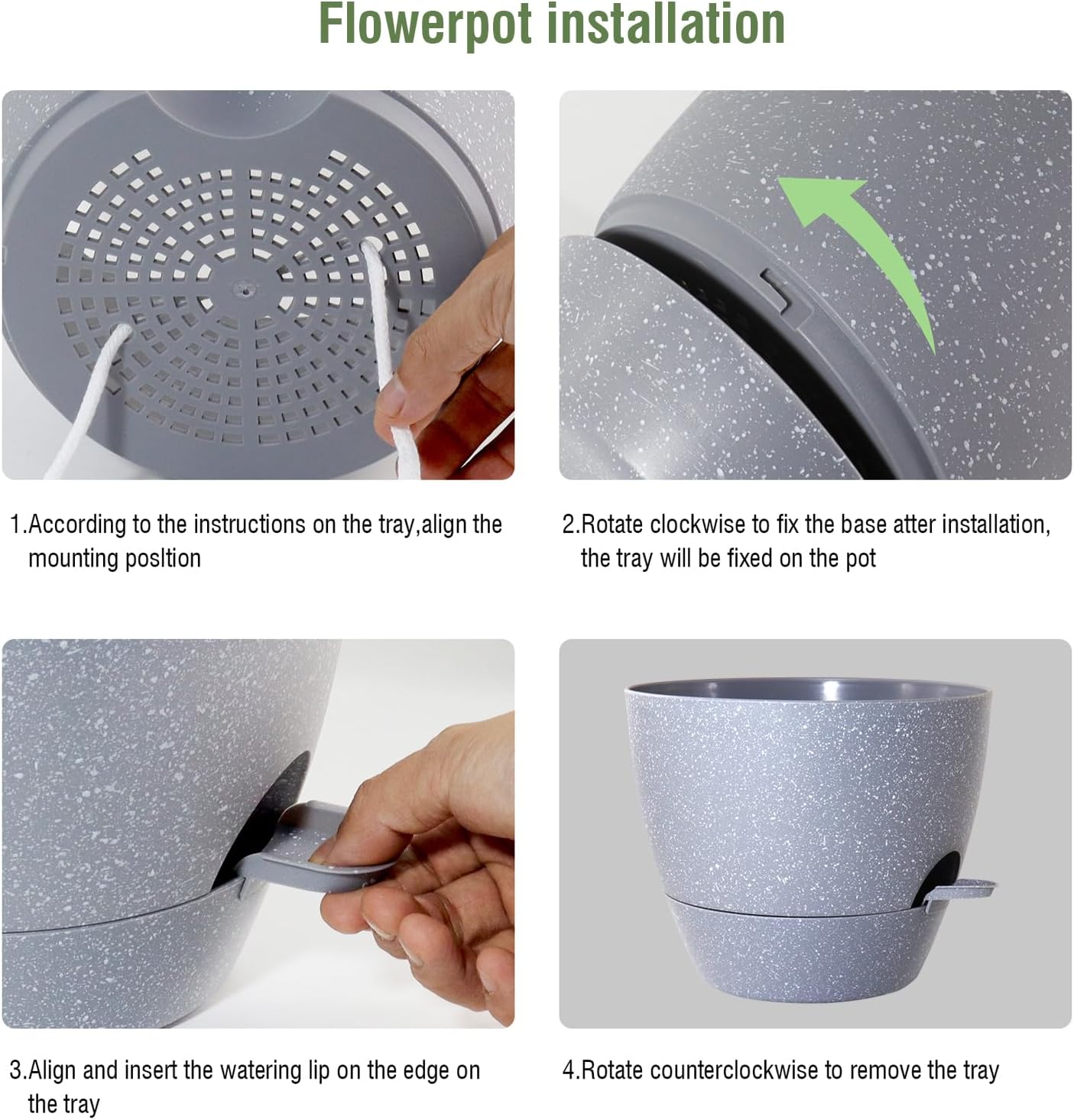 WSMKSZ 10/9/8 inch Self Watering Pots, Planter, Plant Pots with Mesh Drainage Holes for Indoor Outdoor Garden Plants, Plastic Flower Pots with Deep Reservoir for House Plants, Green with Brown