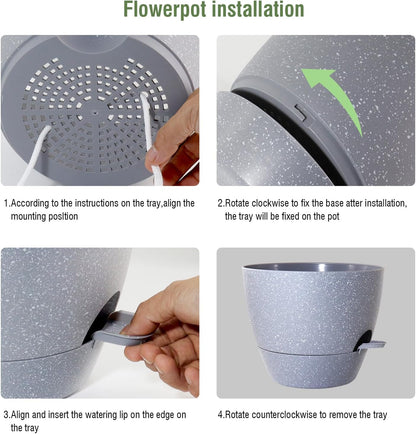 WSMKSZ 10/9/8 inch Self Watering Pots, Planter, Plant Pots with Mesh Drainage Holes for Indoor Outdoor Garden Plants, Plastic Flower Pots with Deep Reservoir for House Plants, Green with Brown