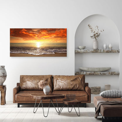 Baisuart S02250 Canvas Prints Wall Art Beach Sunset Ocean Waves Nature Pictures Stretched Canvas Wooden Framed for living Room Bedroom and Office