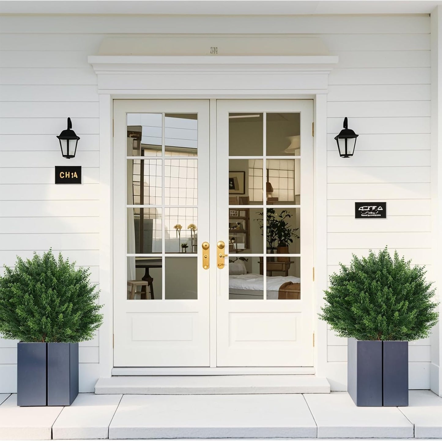 Artificial Lavender Topiary Ball Trees, 2 Set of UV Resistant Fake Evergreen Shrubs Bushes Plants with Ground Spike, Fake Plants for Outdoor Indoor Front Porch Garden