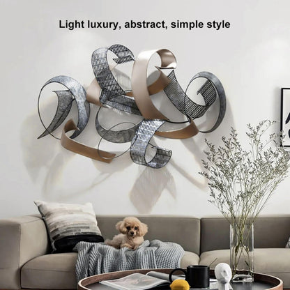 homary Large Metal Wall Art – 47.2" Modern 3D Abstract Geometric Overlapping Design, Iron Wall Decor for Living Room, Dining Room, Office