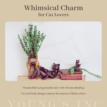 Young's Inc Cat Figurine - Cute Cat Statue - Whimsical Cat Decor for Cat Lovers, Collectibles and Meditation Decor - Cat with Eye Glasses - 4'' L X 3'' W X 5'' H